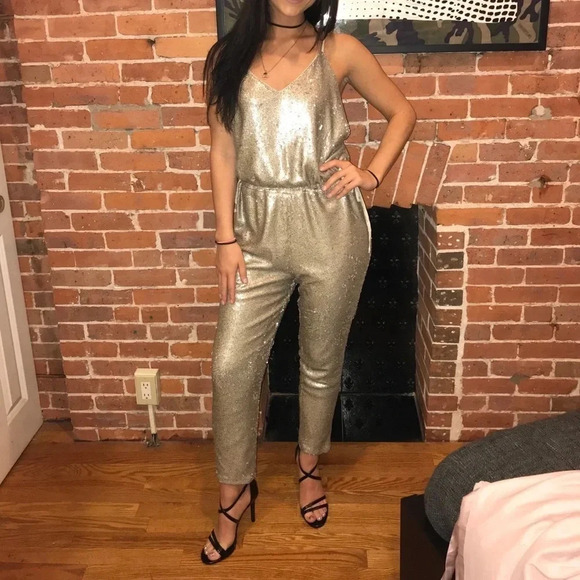 Free People | gold/silver | sequin jump suit | size XS - Picture 1 of 8